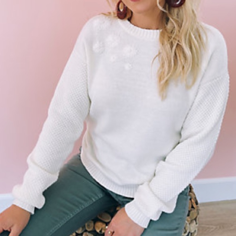 Candace Cameron Bure Crew Neck Sweater with Flower Detail